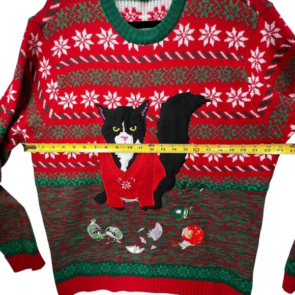 33 Degrees Black White Cat Christmas Sweater XL Broken Ornaments Fun Attitude - Picture 14 of 16